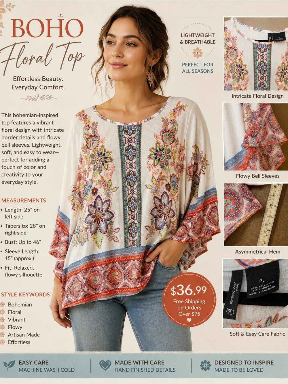 new directions White Floral Tunic with Multicolor Print